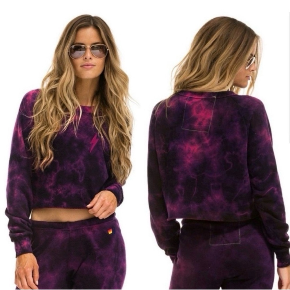Aviator Nation Purple & Hot Pink Tie-Dye Cropped Sweatshirt